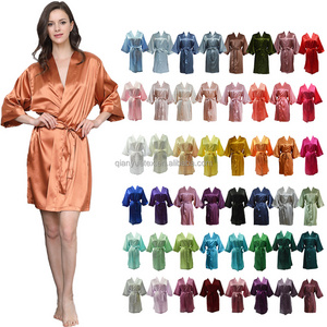 RTS Factory Wholesale Hot Sale 133 colors Silk Robes Stain Robe Kimono Women Bridesmaid Robe Sleepwear