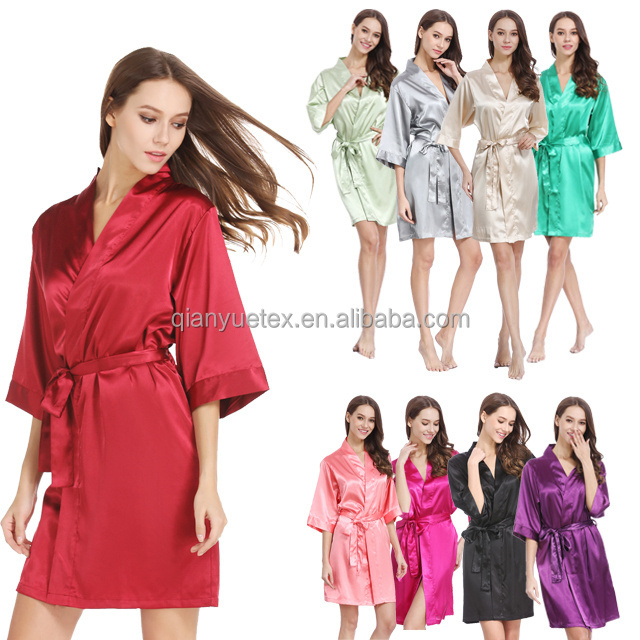 RTS Factory Wholesale Hot Sale 133 colors Silk Robes Stain Robe Kimono Women Bridesmaid Robe Sleepwear