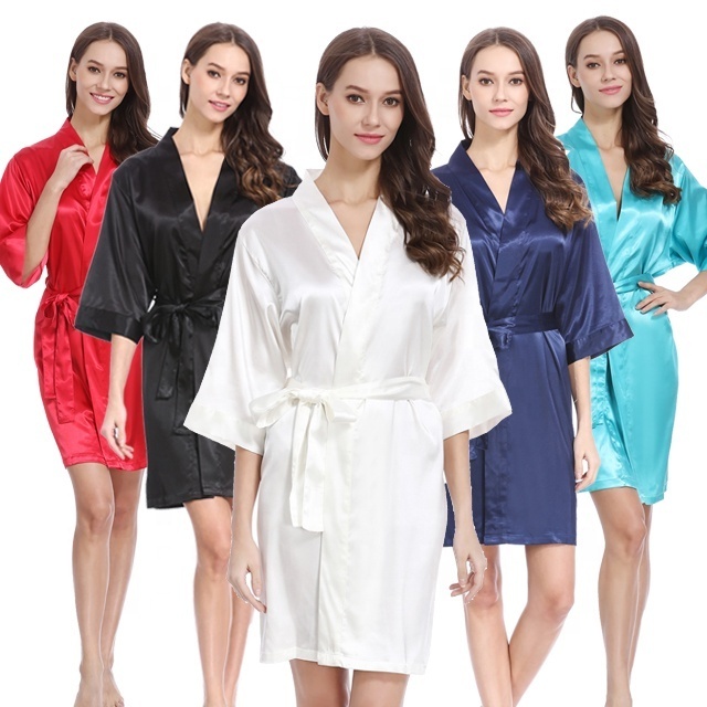 135 Colors Factory Wholesale Satin Robes Bridesmaid Silk Robe for Wedding V-Neck Party Bathrobe Women Spa Satin Sleepwear