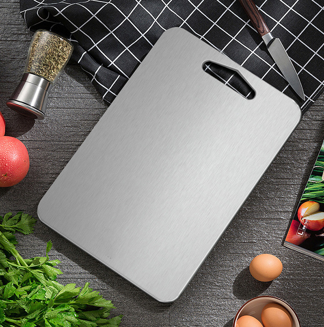 Manufacturer Customized Logo Double Sides Meat Cutting Board Stainless Steel Vegetable Fruit Chopping Board