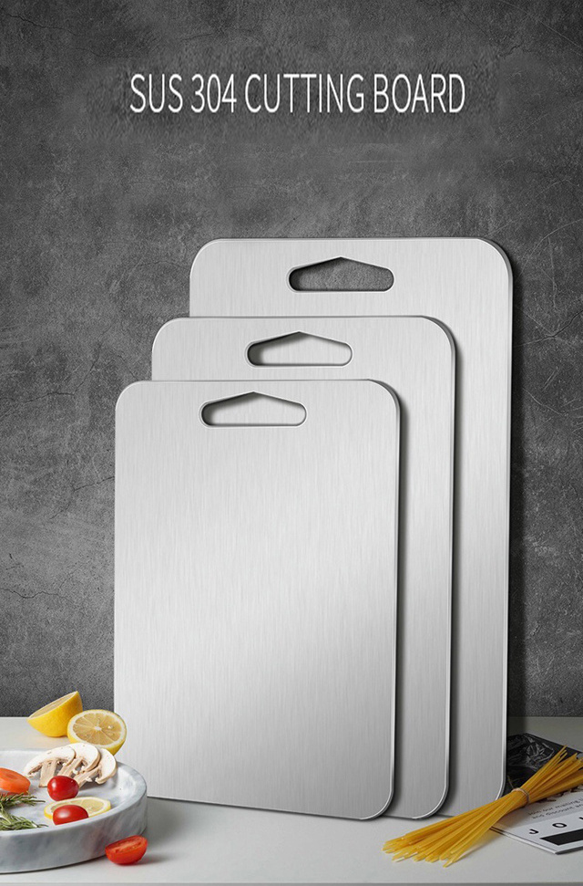 Manufacturer Customized Logo Double Sides Meat Cutting Board Stainless Steel Vegetable Fruit Chopping Board