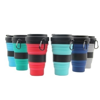 Wholesale Reusable Foldable Silicone Folding Rubber Drinking Collapsible Travel Silicone Coffee Cup With Lids