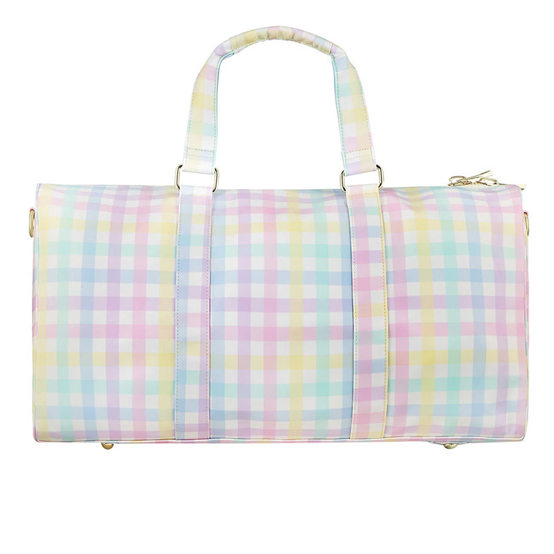 Gingham Weekender Bag Women Wholesale Luxury Sublimation Custom Logo Nylon Duffle Bag With Letter Patch