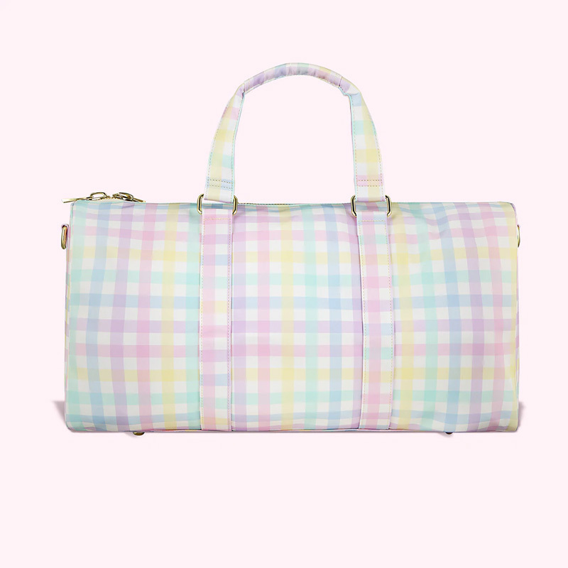 Gingham Weekender Bag Women Wholesale Luxury Sublimation Custom Logo Nylon Duffle Bag With Letter Patch