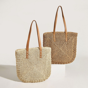 Wholesale Straw Bags Tote Summer Beach Fashion Straw Beach Bag Women's Straw Hand Weave Tote Bag