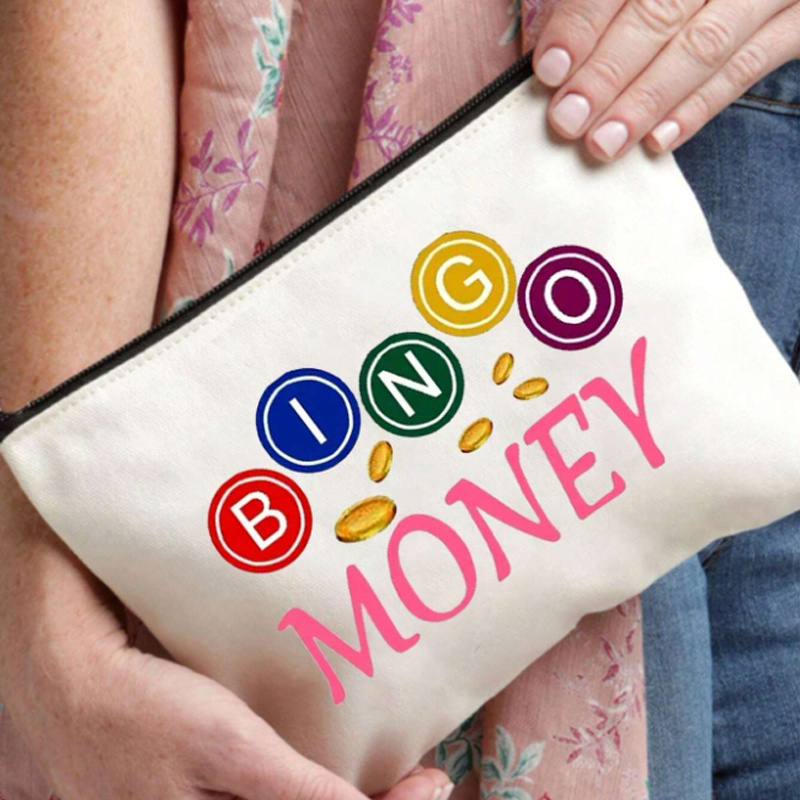 Custom Bingo Make Up Bag Wholesale Bingo Letter Cosmetic Bag Canvas Bingo Game Travel Toiletry Bag