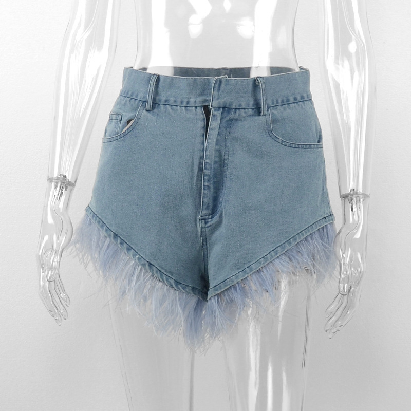 Trending Summer Jean Shorts Women Denim Stretchy Shorts Jeans High Fashion Denim Street Wear Feather Denim Shorts