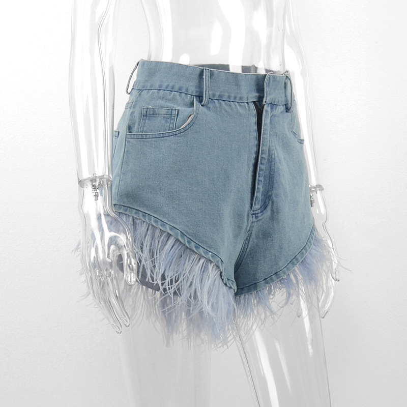 Trending Summer Jean Shorts Women Denim Stretchy Shorts Jeans High Fashion Denim Street Wear Feather Denim Shorts