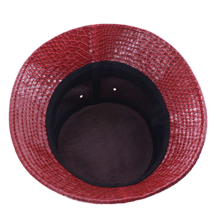 Qianzun factory red waterproof leather patch embossed your own logo custom pu leather bucket hat for women ladies