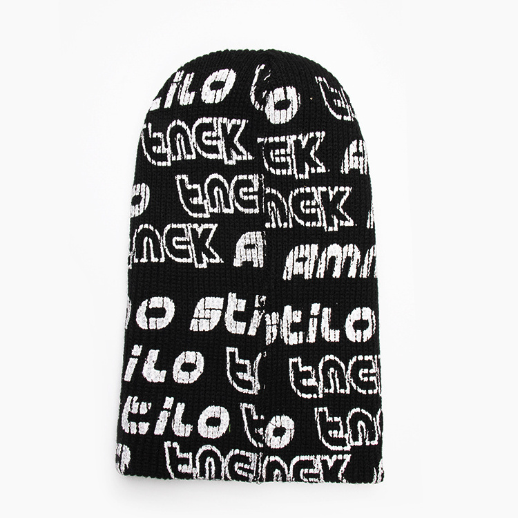 Qianzun winter black full face cover three hole knit balaclava 3 hole reversible custom printed ski mask