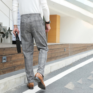 1pc Office Man Work Tailored Rayon Commute Casual Plaid Print Slant Pocket Pants Plaid Men Trousers