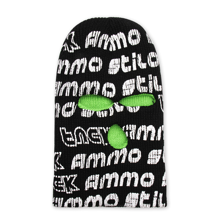 Qianzun winter black full face cover three hole knit balaclava 3 hole reversible custom printed ski mask