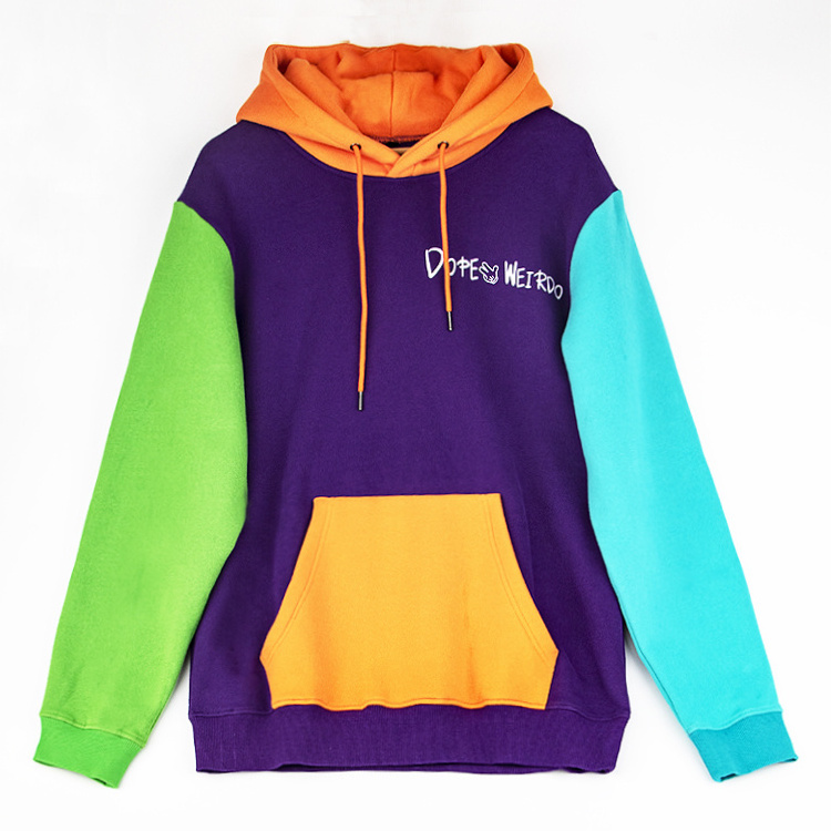 Qianzun manufacturer multicolor Cotton Streetwear ColorBlock Hoodie Custom Fleece Screen Print Color Block Pullover Hoodie