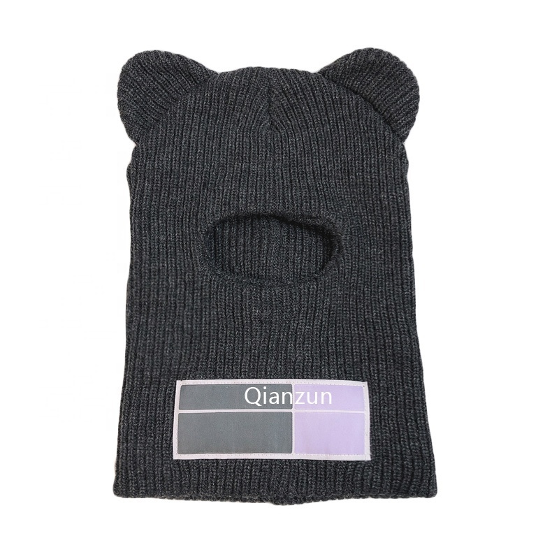 Autumn And Winter Warm Plain Face Masks Beanie Knitted Woolen Blank Knitted Balaclava Custom Bear Ear Hole Ski Mask