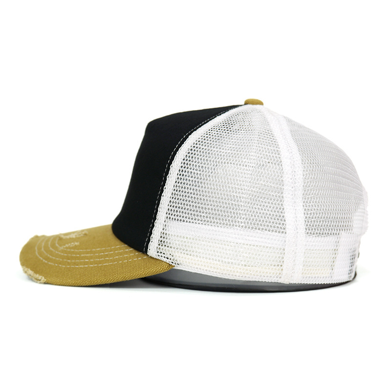 Qianzun Wholesale Unisex Multi-colored Two Tone 5 Panel Mesh Hats Distressed Snapback Blank Trucker Caps