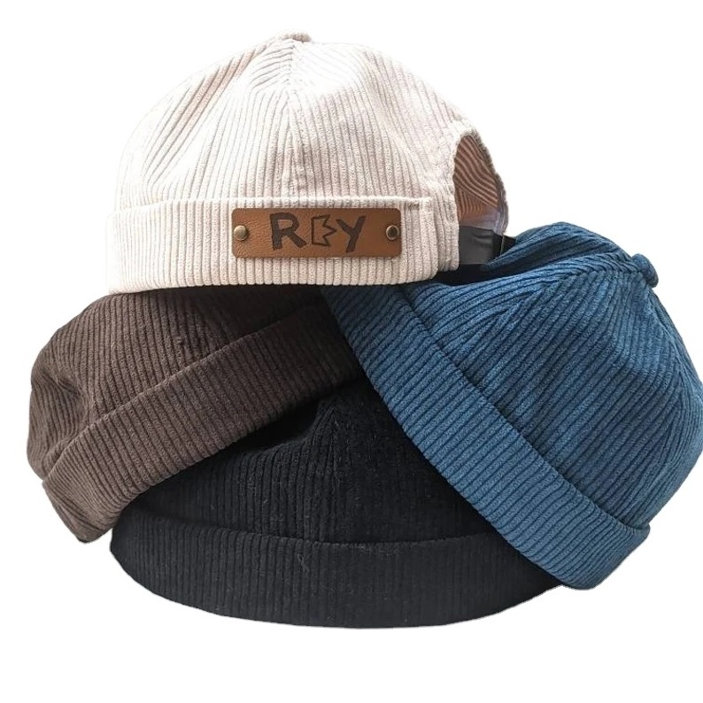 Custom Autumn Winter Corduroy Docker Hat Oem Cotton Corduroy Brimless Cap High Quality Without Brim Melon Hat