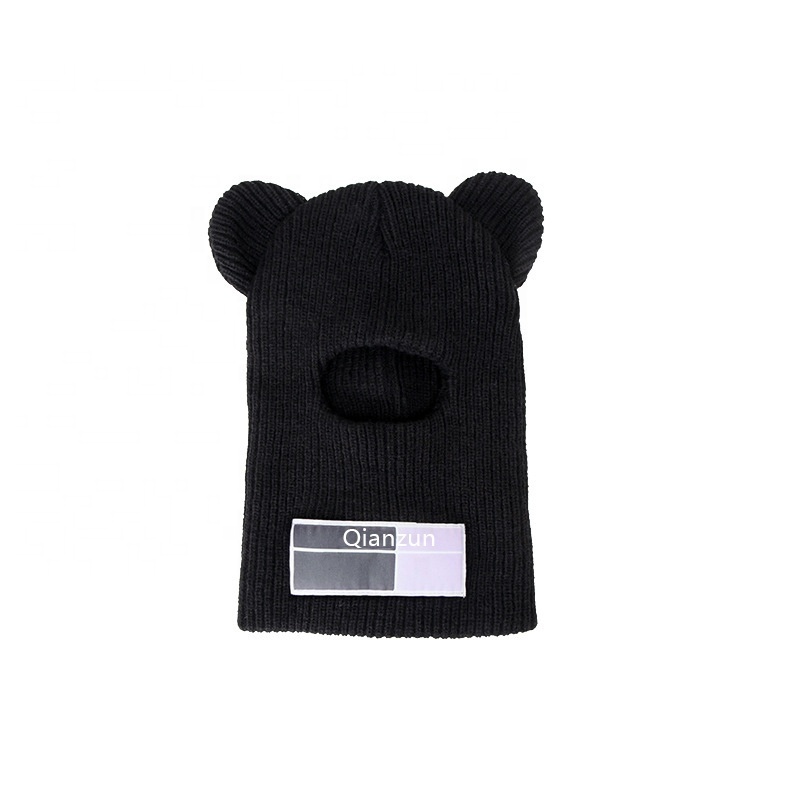 Autumn And Winter Warm Plain Face Masks Beanie Knitted Woolen Blank Knitted Balaclava Custom Bear Ear Hole Ski Mask