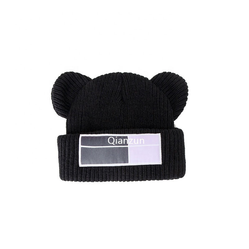 Autumn And Winter Warm Plain Face Masks Beanie Knitted Woolen Blank Knitted Balaclava Custom Bear Ear Hole Ski Mask