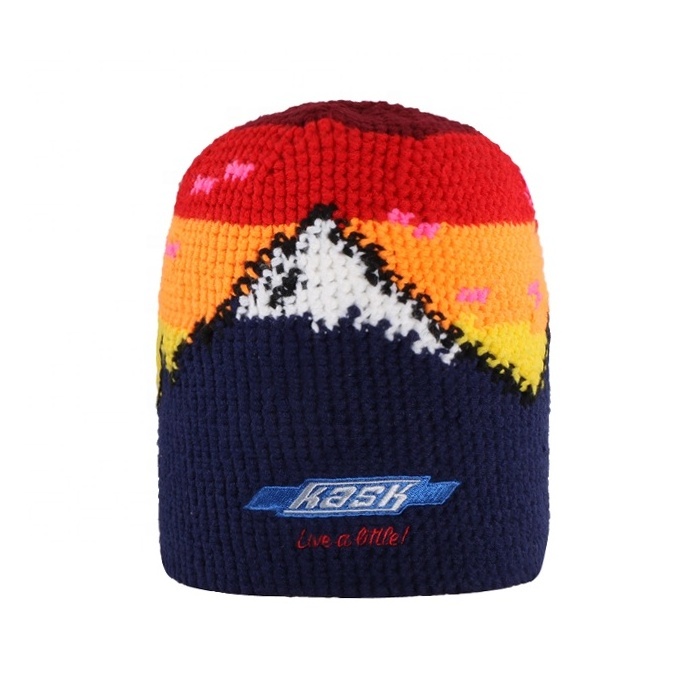 wholesale peaked cool cheap all over print winter long christmas knit beanies with custom