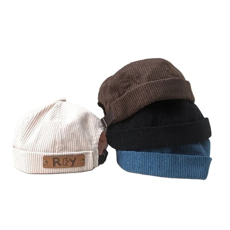 Custom Autumn Winter Corduroy Docker Hat Oem Cotton Corduroy Brimless Cap High Quality Without Brim Melon Hat