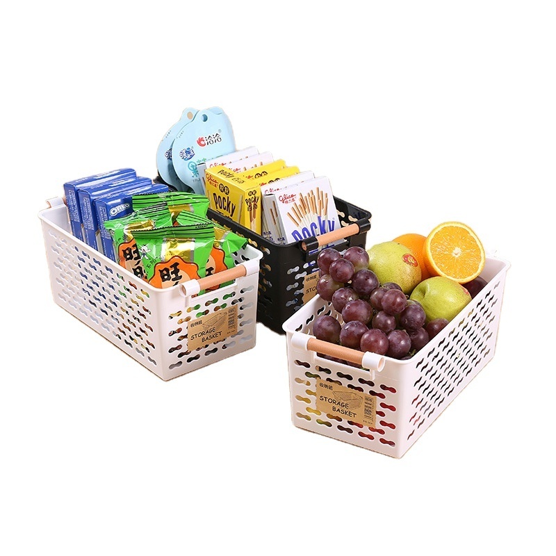 OEM/ODM Plastic Under Cabinet Hollow Storage Basket Organizer Bin with Wooden Handles Custom plastic mold