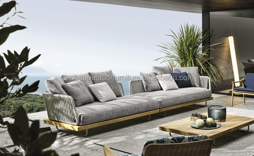 Material Furniture Modern Outdoor Rope Sectionals Lounge Sofa Set Mixed Garden Metal with Wooden Seater 1 Sets 20-40 Days