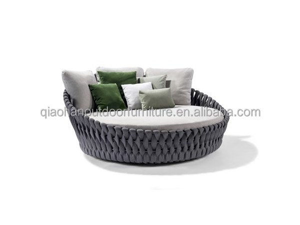 All Wicker rope Daybed Patio Furniture Outdoor Bed Round Sunbed with Canopy Beach Sunbed Beach Daybed