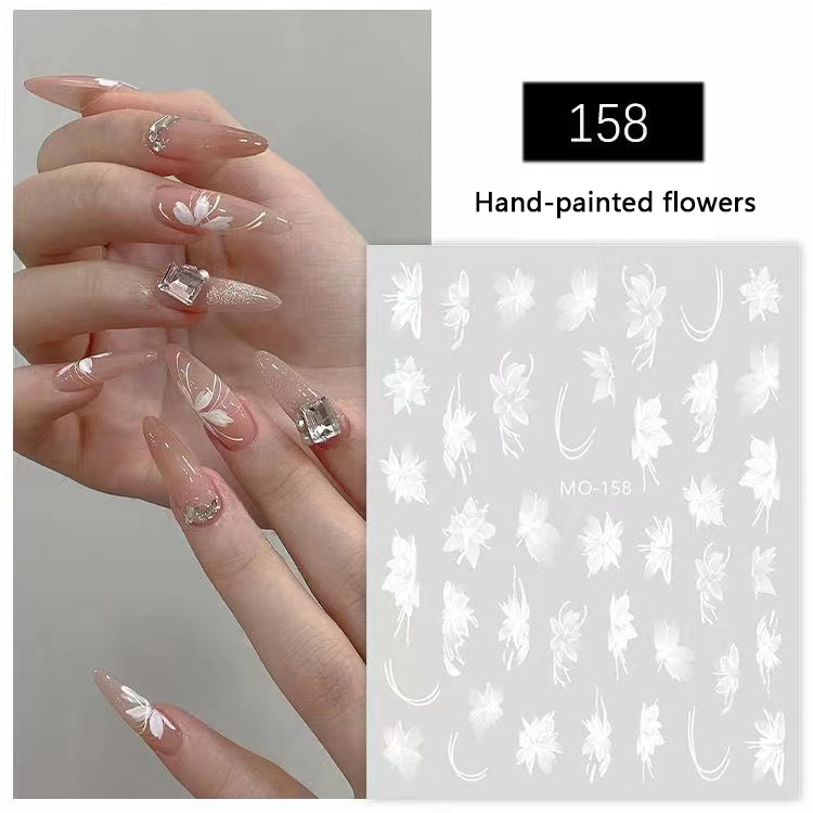 kers CrNew hand-painted nail enhancement butterfly sticystal flower 3D hollowed out liquid butterfly nail decal decoration