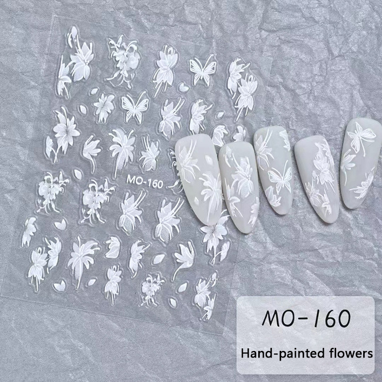 kers CrNew hand-painted nail enhancement butterfly sticystal flower 3D hollowed out liquid butterfly nail decal decoration