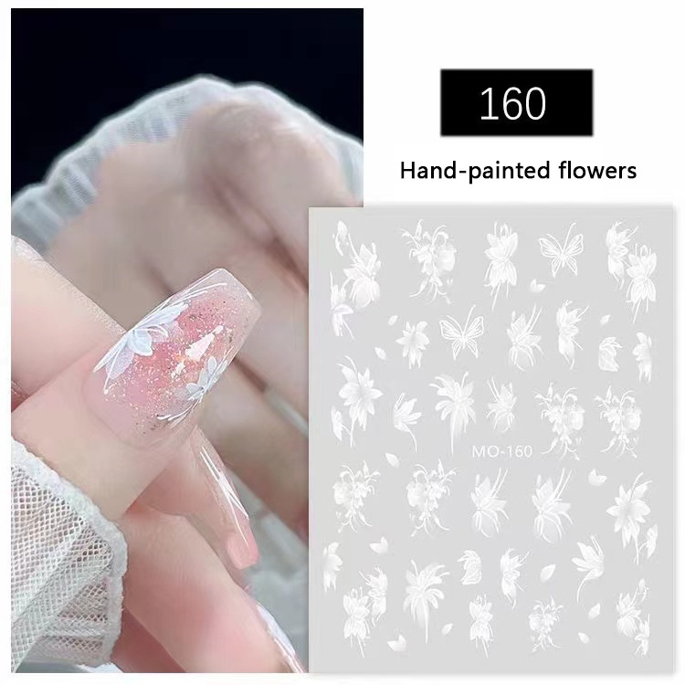 kers CrNew hand-painted nail enhancement butterfly sticystal flower 3D hollowed out liquid butterfly nail decal decoration