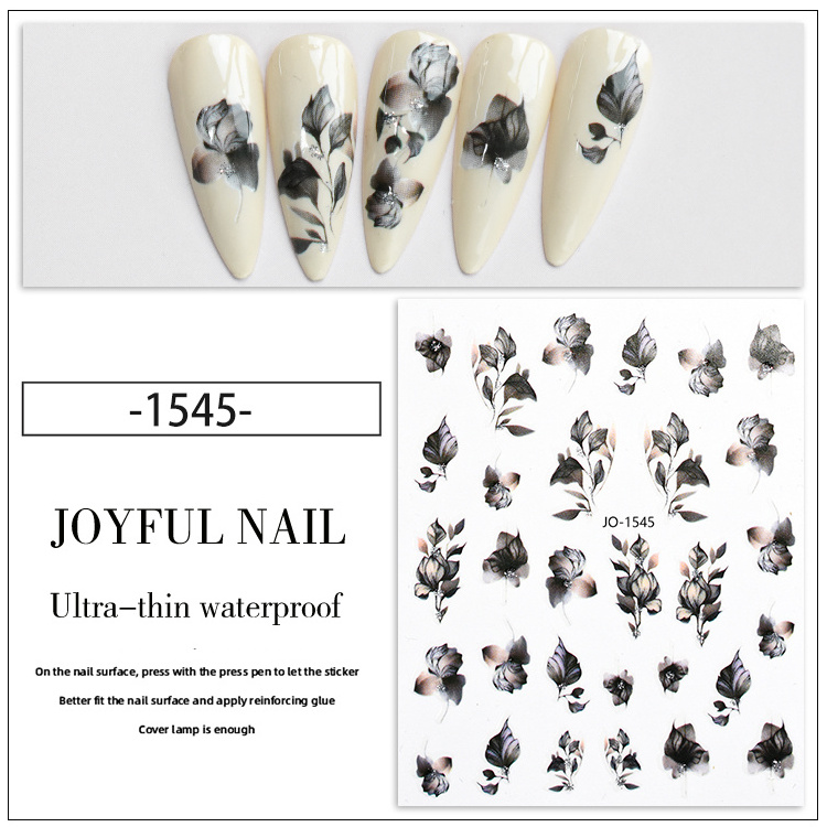 Silver Ink Flower Nail Enhancement Sticker Halo Dye Japanese Nail decal decoration