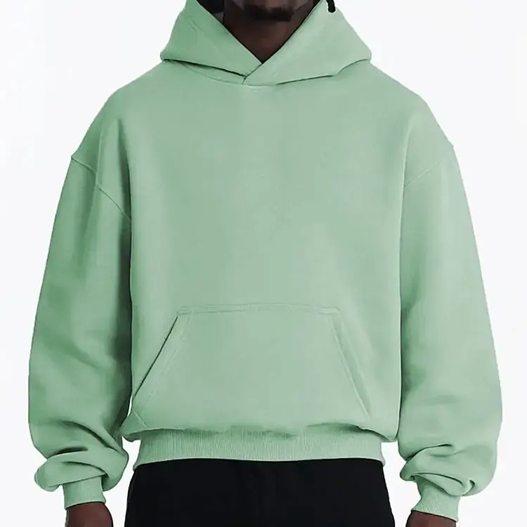 Pullover Hoodie Men No String Streetwear Blank French Terry 100% Cotton Heavyweight Cropped Oversized Men Boxy Fit Hoodie