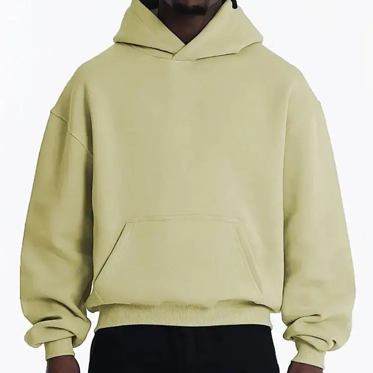 Pullover Hoodie Men No String Streetwear Blank French Terry 100% Cotton Heavyweight Cropped Oversized Men Boxy Fit Hoodie