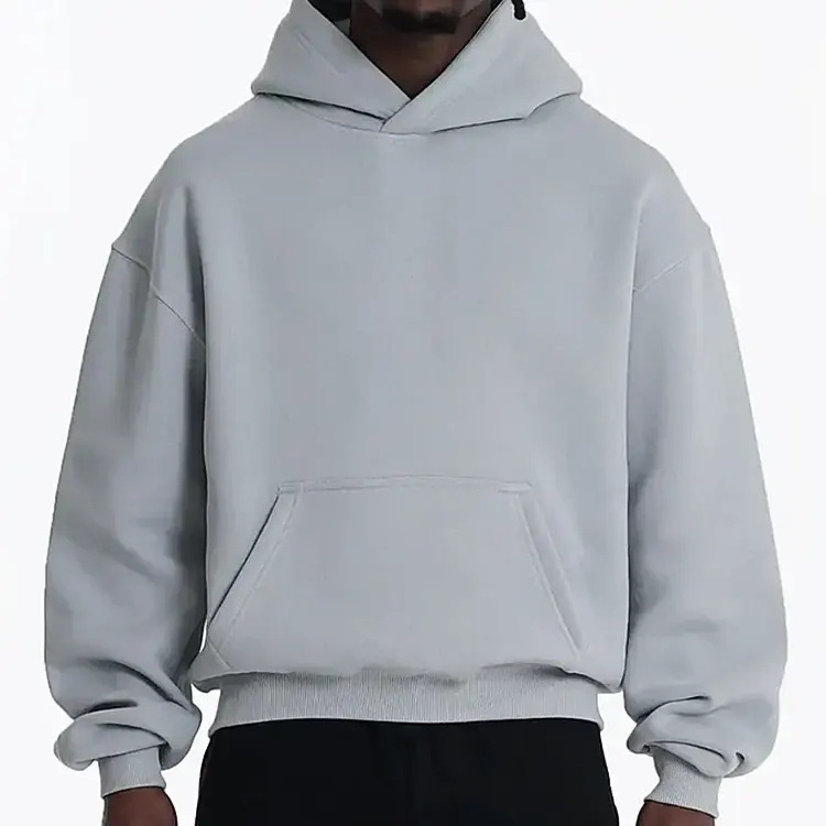 Pullover Hoodie Men No String Streetwear Blank French Terry 100% Cotton Heavyweight Cropped Oversized Men Boxy Fit Hoodie