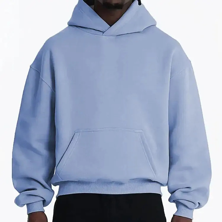 Pullover Hoodie Men No String Streetwear Blank French Terry 100% Cotton Heavyweight Cropped Oversized Men Boxy Fit Hoodie