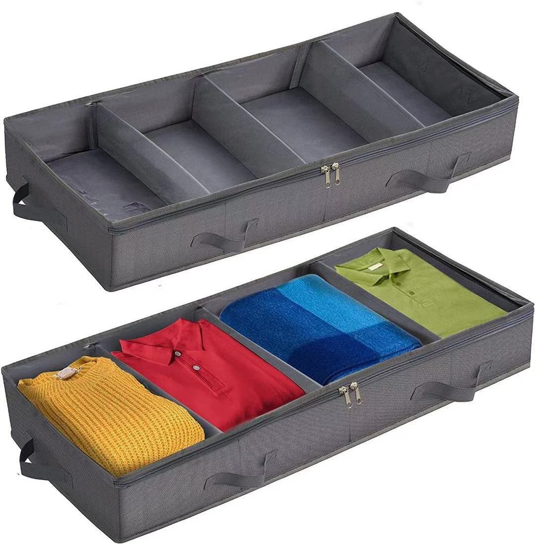 ST-02  CUSTOM transparent dustproof portable shoes clothes 4 compartments folding underbed cabinet storage box organiser