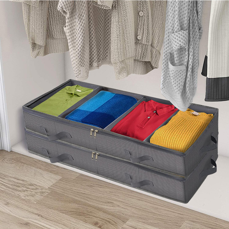 ST-02  CUSTOM transparent dustproof portable shoes clothes 4 compartments folding underbed cabinet storage box organiser