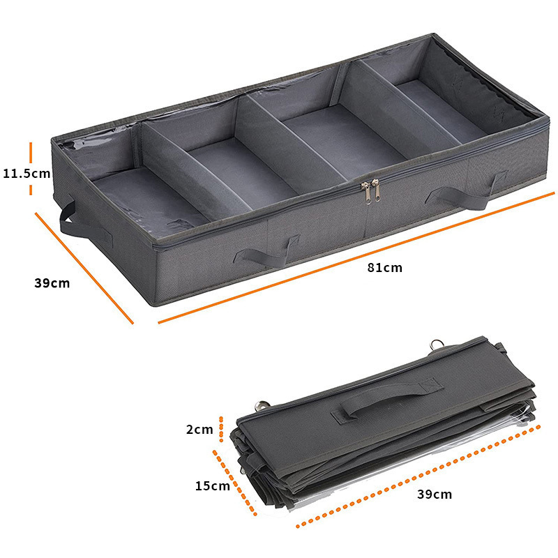 ST-02  CUSTOM transparent dustproof portable shoes clothes 4 compartments folding underbed cabinet storage box organiser