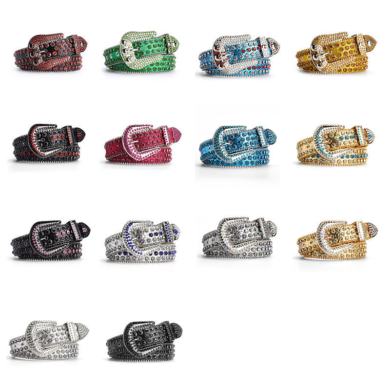 Women Men Fashion Designer Luxury Crystal Belt Western Cowboy Diamond BB Belt Shiny Buckle Studded Gemstone Rhinestone Belt Man