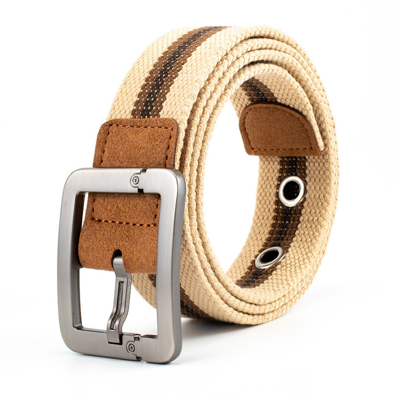 Custom Logo Fashion Plain Polyester Webbing Belt With Metal Buckle Unisex Men Elastic Braided Web Canvas Belts