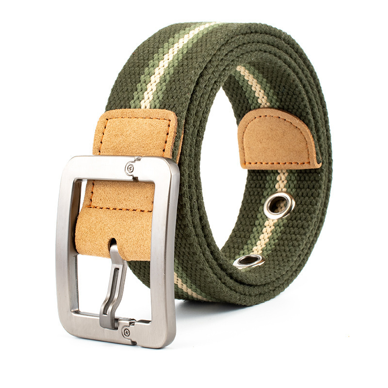 Custom Logo Fashion Plain Polyester Webbing Belt With Metal Buckle Unisex Men Elastic Braided Web Canvas Belts