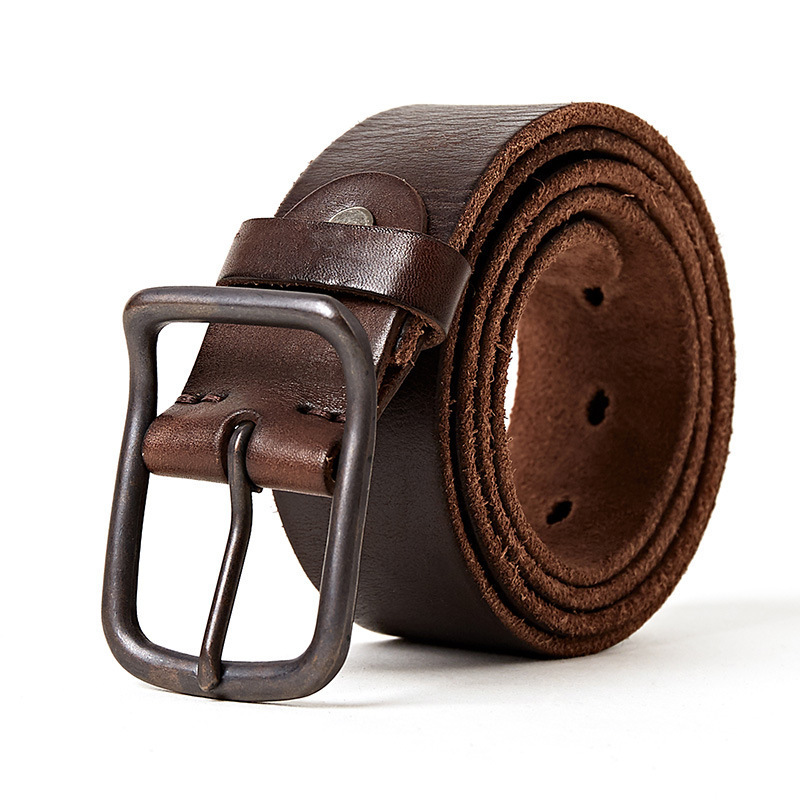 Factory Custom Cowhide Full Grain Genuine Leather Belt Handmade Vintage Alloy Design Men Belt