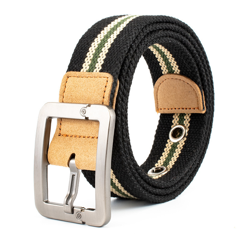 Custom Logo Fashion Plain Polyester Webbing Belt With Metal Buckle Unisex Men Elastic Braided Web Canvas Belts