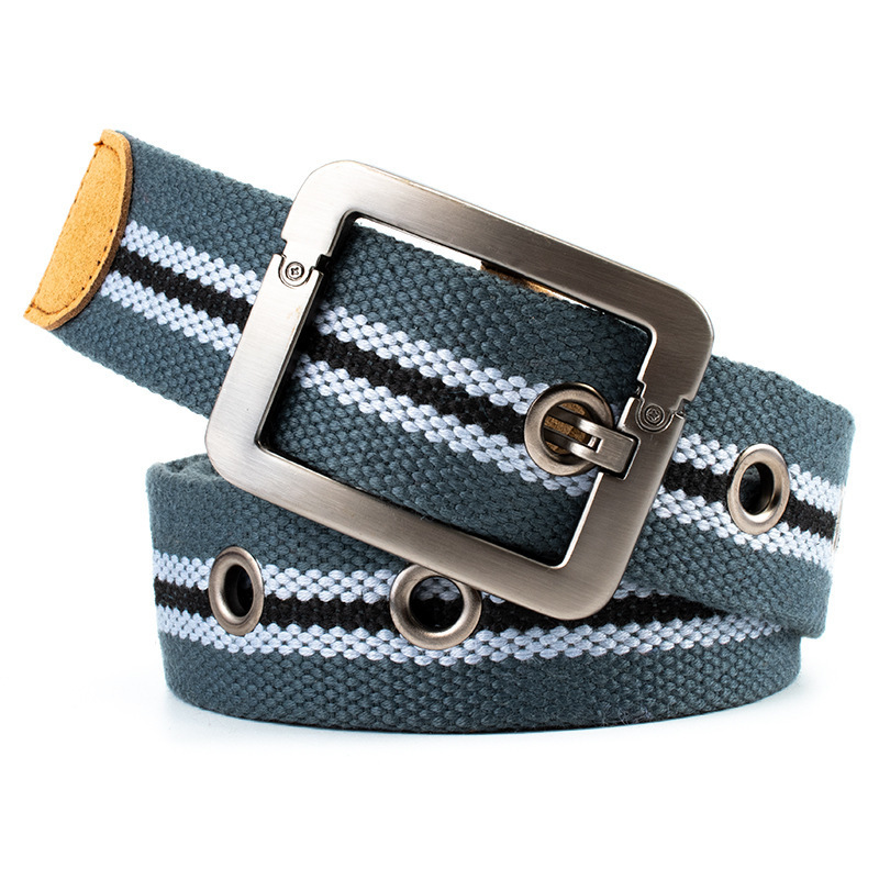 Custom Logo Fashion Plain Polyester Webbing Belt With Metal Buckle Unisex Men Elastic Braided Web Canvas Belts