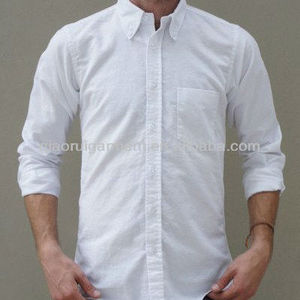 Mens white button down collar oxford dress cotton shirt man with one chest pocket