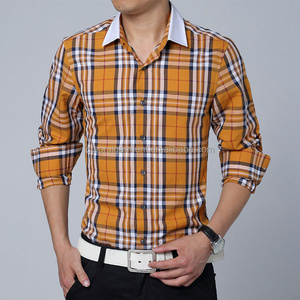 Mens High Quality Long Sleeve White Collar Big Check Dress Shirts