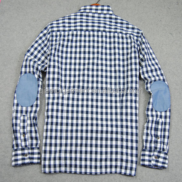 Men's long sleeve elbow patches casual check shirt