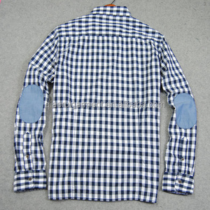 Men's long sleeve elbow patches casual check shirt