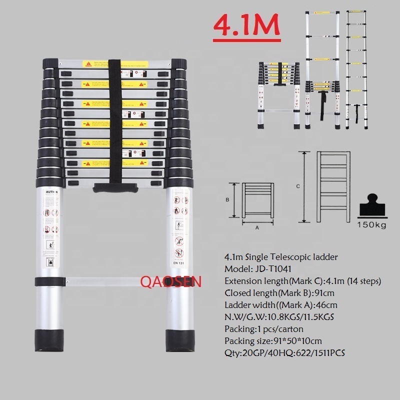 4.1m Single Telescopic Ladder Household Stable Ladder Stairs EN131