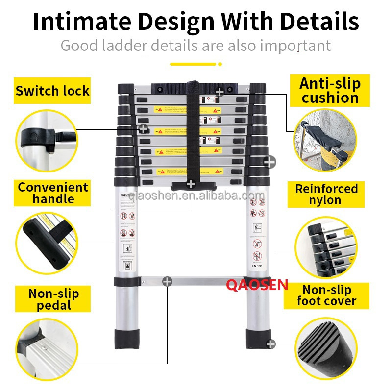 Anti-slip Cushion Telescopic Ladder EN131 Aluminum Step Ladder Different Size